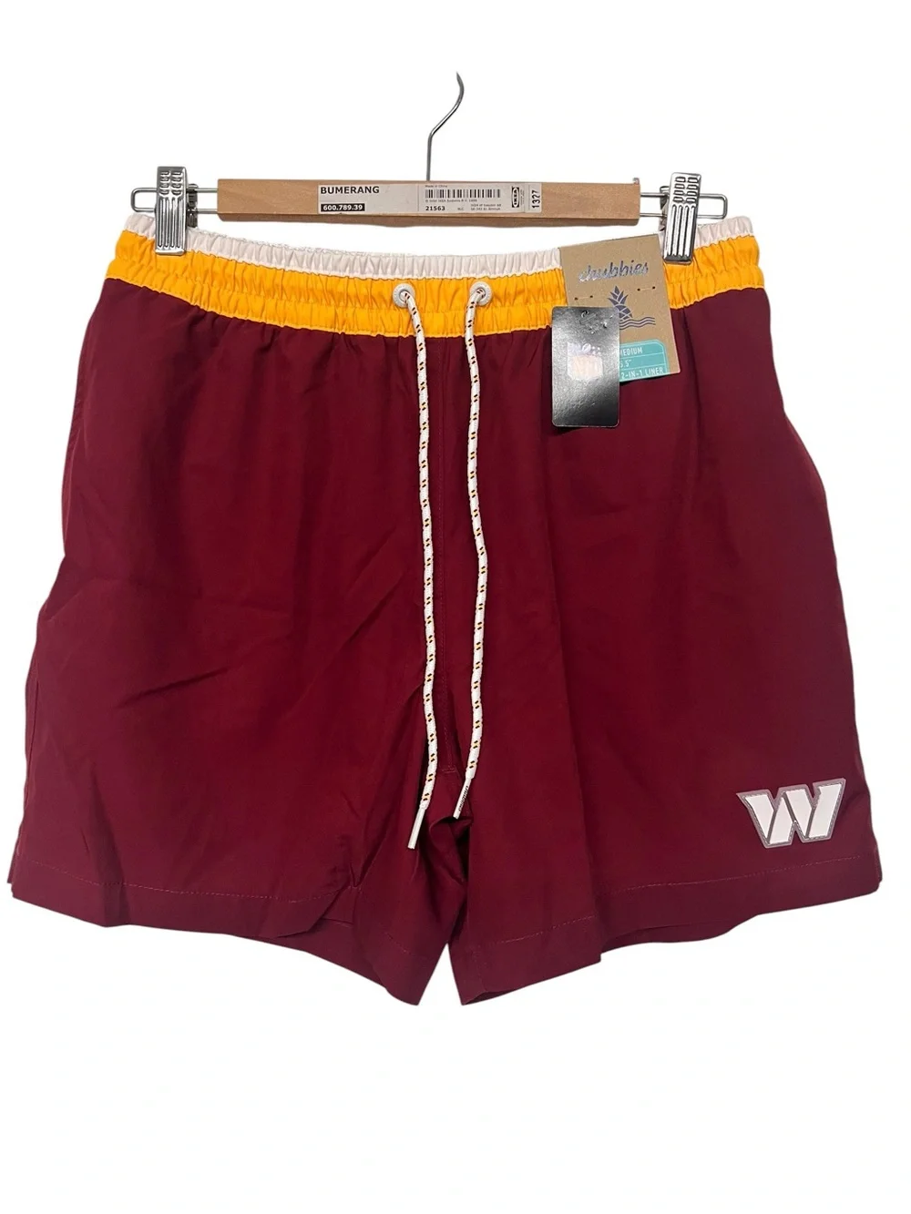 New Chubbies‎ Washington Commanders Lined Maroon & Gold Swim Shorts Trunks NFL